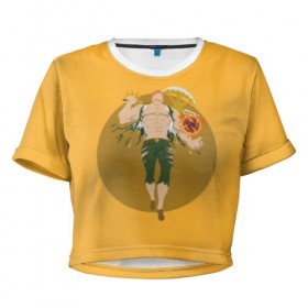 Женская футболка 3D укороченная с принтом Escanor в Новосибирске, 100% полиэстер | круглая горловина, длина футболки до линии талии, рукава с отворотами | 
