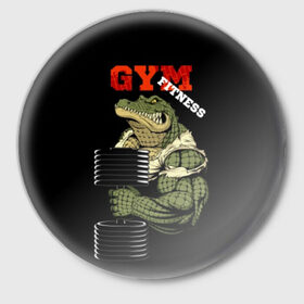 Значок с принтом GYM fitness в Новосибирске,  металл | круглая форма, металлическая застежка в виде булавки | 