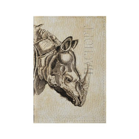 Обложка для паспорта матовая кожа с принтом Носорог (гравюра Дюрера) в Новосибирске, натуральная матовая кожа | размер 19,3 х 13,7 см; прозрачные пластиковые крепления | Тематика изображения на принте: rhinoceros | гравюра | индия | латы | млекопитающий | непарнокопытный | рог | холст | чешуя