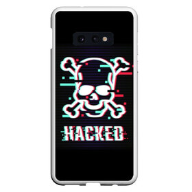 Чехол для Samsung S10E с принтом Pirate sign в Новосибирске, Силикон | Область печати: задняя сторона чехла, без боковых панелей | Тематика изображения на принте: attack | bones | glitch | hacked | hacker | pirate | sign | skull | symbol | text | warning | атака | взломанный | глюк | знак | кости | пиратский | предупреждение | символ | текст | хакер | череп