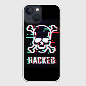 Чехол для iPhone 13 mini с принтом Pirate sign в Новосибирске,  |  | attack | bones | glitch | hacked | hacker | pirate | sign | skull | symbol | text | warning | атака | взломанный | глюк | знак | кости | пиратский | предупреждение | символ | текст | хакер | череп