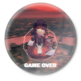 Значок с принтом GAME OVER в Новосибирске,  металл | круглая форма, металлическая застежка в виде булавки | Тематика изображения на принте: 