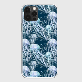 Чехол для iPhone 12 Pro с принтом Медузы в Новосибирске, силикон | область печати: задняя сторона чехла, без боковых панелей | bubbles | cant | depth | dome | float | flock | jellyfish | long | mirror | sea | shimmer | tails | transparent | water | вода | глубина | длинные | зеркальное | косяк | купол | медузы | мерцание | море | плывут | прозрачные | пузыри | стая | хвосты