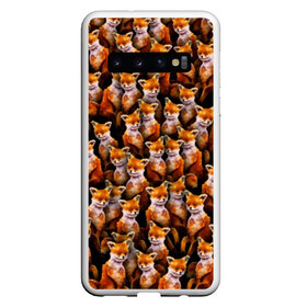 Чехол для Samsung Galaxy S10 с принтом Упоротые лисы в Новосибирске, Силикон | Область печати: задняя сторона чехла, без боковых панелей | Тематика изображения на принте: fox | животные | лис | лиса | лисичка | мем | паттрен | рыжий | толпа | упортый | фыр фыр