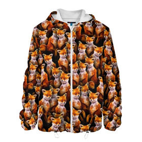 Мужская куртка 3D с принтом Упоротые лисы в Новосибирске, ткань верха — 100% полиэстер, подклад — флис | прямой крой, подол и капюшон оформлены резинкой с фиксаторами, два кармана без застежек по бокам, один большой потайной карман на груди. Карман на груди застегивается на липучку | fox | животные | лис | лиса | лисичка | мем | паттрен | рыжий | толпа | упортый | фыр фыр