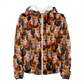 Женская куртка 3D с принтом Упоротые лисы в Новосибирске, ткань верха — 100% полиэстер, подклад — флис | прямой крой, подол и капюшон оформлены резинкой с фиксаторами, два кармана без застежек по бокам, один большой потайной карман на груди. Карман на груди застегивается на липучку | fox | животные | лис | лиса | лисичка | мем | паттрен | рыжий | толпа | упортый | фыр фыр