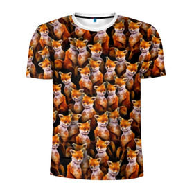 Мужская футболка 3D спортивная с принтом Упоротые лисы в Новосибирске, 100% полиэстер с улучшенными характеристиками | приталенный силуэт, круглая горловина, широкие плечи, сужается к линии бедра | fox | животные | лис | лиса | лисичка | мем | паттрен | рыжий | толпа | упортый | фыр фыр