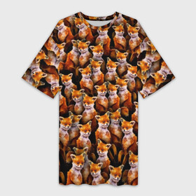 Платье-футболка 3D с принтом Упоротые лисы в Новосибирске,  |  | fox | животные | лис | лиса | лисичка | мем | паттрен | рыжий | толпа | упортый | фыр фыр