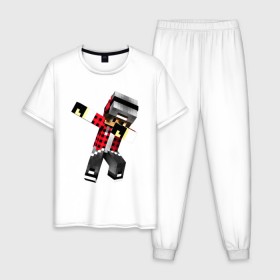Мужская пижама хлопок с принтом Dab Minecraft в Новосибирске, 100% хлопок | брюки и футболка прямого кроя, без карманов, на брюках мягкая резинка на поясе и по низу штанин
 | dab | deb | minecraft | даб | деб | майнкрафт