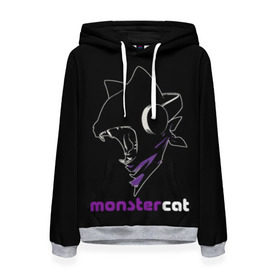 Женская толстовка 3D с принтом Monstercat в Новосибирске, 100% полиэстер  | двухслойный капюшон со шнурком для регулировки, мягкие манжеты на рукавах и по низу толстовки, спереди карман-кенгуру с мягким внутренним слоем. | monstercat | клуб | клубная музыка | кот | котенок | кошка | лейбл | монстар | монстар кет | монстер | музыка | танцевальная музыка | электронная | электронная музыка