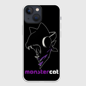 Чехол для iPhone 13 mini с принтом Monstercat в Новосибирске,  |  | monstercat | клуб | клубная музыка | кот | котенок | кошка | лейбл | монстар | монстар кет | монстер | музыка | танцевальная музыка | электронная | электронная музыка