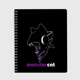Тетрадь с принтом Monstercat в Новосибирске, 100% бумага | 48 листов, плотность листов — 60 г/м2, плотность картонной обложки — 250 г/м2. Листы скреплены сбоку удобной пружинной спиралью. Уголки страниц и обложки скругленные. Цвет линий — светло-серый
 | Тематика изображения на принте: monstercat | клуб | клубная музыка | кот | котенок | кошка | лейбл | монстар | монстар кет | монстер | музыка | танцевальная музыка | электронная | электронная музыка