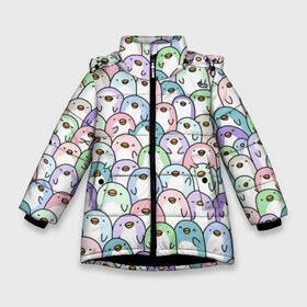 Зимняя куртка для девочек 3D с принтом Цветные Пингвинчики в Новосибирске, ткань верха — 100% полиэстер; подклад — 100% полиэстер, утеплитель — 100% полиэстер. | длина ниже бедра, удлиненная спинка, воротник стойка и отстегивающийся капюшон. Есть боковые карманы с листочкой на кнопках, утяжки по низу изделия и внутренний карман на молнии. 

Предусмотрены светоотражающий принт на спинке, радужный светоотражающий элемент на пуллере молнии и на резинке для утяжки. | Тематика изображения на принте: colors | cute | детский | лапочка | милый | мимими | паттерн | пингвин | северный полюс | стая | толпа