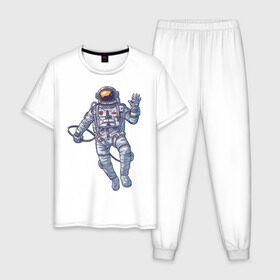 Мужская пижама хлопок с принтом Космонавт BIGSPACE в Новосибирске, 100% хлопок | брюки и футболка прямого кроя, без карманов, на брюках мягкая резинка на поясе и по низу штанин
 | без фона | космонавт | космос