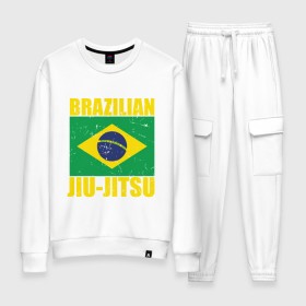 Женский костюм хлопок с принтом Brazilian Jiu Jitsu в Новосибирске, 100% хлопок | на свитшоте круглая горловина, мягкая резинка по низу. Брюки заужены к низу, на них два вида карманов: два 