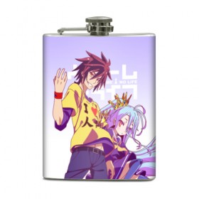 Фляга с принтом No Game No Life в Новосибирске, металлический корпус | емкость 0,22 л, размер 125 х 94 мм. Виниловая наклейка запечатывается полностью | no game no life | аниме | без игры жизни нет | манга | нет игры   нет жизни | сора и сиро | широ