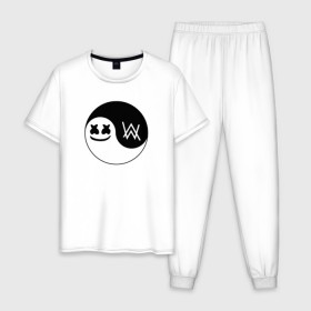 Мужская пижама хлопок с принтом Marshmello VS Alan Walker в Новосибирске, 100% хлопок | брюки и футболка прямого кроя, без карманов, на брюках мягкая резинка на поясе и по низу штанин
 | 