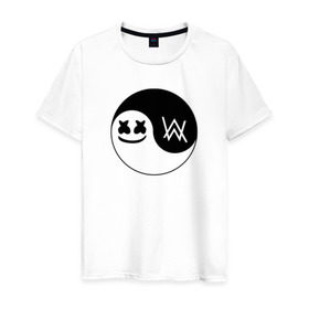 Мужская футболка хлопок с принтом Marshmello VS Alan Walker в Новосибирске, 100% хлопок | прямой крой, круглый вырез горловины, длина до линии бедер, слегка спущенное плечо. | 