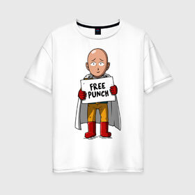 Женская футболка хлопок Oversize с принтом One Punch Man в Новосибирске, 100% хлопок | свободный крой, круглый ворот, спущенный рукав, длина до линии бедер
 | one punch man | onepunchman | oppai | аниме | ван панч мен | ванпанчмен | манга | сайтама | супергерои | человек один удар