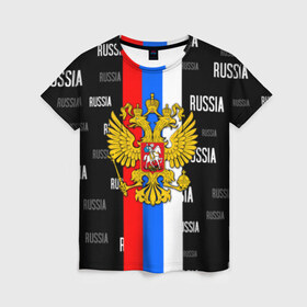 Женская футболка 3D с принтом RUSSIA в Новосибирске, 100% полиэфир ( синтетическое хлопкоподобное полотно) | прямой крой, круглый вырез горловины, длина до линии бедер | criminal russia | moscow russia | mother russia. | russia | team russia | за русь | костюм россия | раша | россия | русь