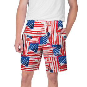 Мужские шорты 3D с принтом Флаг США Американский стиль в Новосибирске,  полиэстер 100% | прямой крой, два кармана без застежек по бокам. Мягкая трикотажная резинка на поясе, внутри которой широкие завязки. Длина чуть выше колен | 