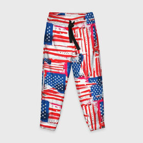 Детские брюки 3D с принтом Флаг США Американский стиль в Новосибирске, 100% полиэстер | манжеты по низу, эластичный пояс регулируется шнурком, по бокам два кармана без застежек, внутренняя часть кармана из мелкой сетки | Тематика изображения на принте: 