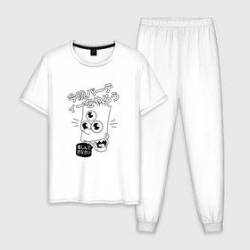 Мужская пижама хлопок с принтом Барт Симпсон в Новосибирске, 100% хлопок | брюки и футболка прямого кроя, без карманов, на брюках мягкая резинка на поясе и по низу штанин
 | the simpsons | барт | иероглифы | китайские иероглифы | китайский | симпсон | симпсоны