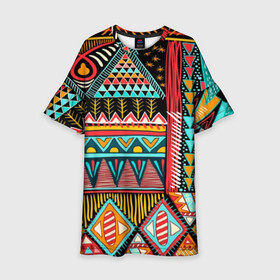 Детское платье 3D с принтом Африканский стиль  в Новосибирске, 100% полиэстер | прямой силуэт, чуть расширенный к низу. Круглая горловина, на рукавах — воланы | africa | african | pattern | style | trend | африка | африканский стиль | геометрия | мода | орнамент | паттерн | стиль | тренд
