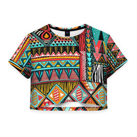 Женская футболка Cropp-top с принтом Африканский стиль в Новосибирске, 100% полиэстер | круглая горловина, длина футболки до линии талии, рукава с отворотами | africa | african | pattern | style | trend | африка | африканский стиль | геометрия | мода | орнамент | паттерн | стиль | тренд