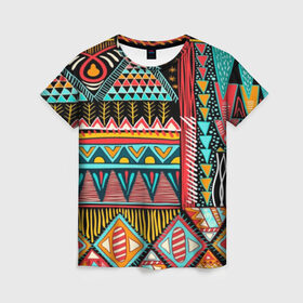 Женская футболка 3D с принтом Африканский стиль в Новосибирске, 100% полиэфир ( синтетическое хлопкоподобное полотно) | прямой крой, круглый вырез горловины, длина до линии бедер | africa | african | pattern | style | trend | африка | африканский стиль | геометрия | мода | орнамент | паттерн | стиль | тренд