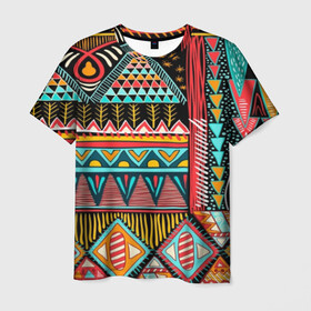Мужская футболка 3D с принтом Африканский стиль  в Новосибирске, 100% полиэфир | прямой крой, круглый вырез горловины, длина до линии бедер | Тематика изображения на принте: africa | african | pattern | style | trend | африка | африканский стиль | геометрия | мода | орнамент | паттерн | стиль | тренд