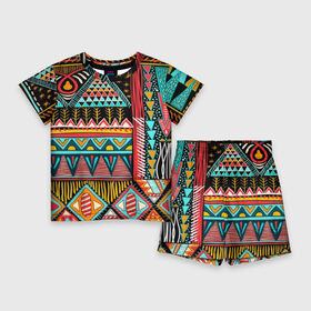 Детский костюм с шортами 3D с принтом Африканский стиль в Новосибирске,  |  | africa | african | pattern | style | trend | африка | африканский стиль | геометрия | мода | орнамент | паттерн | стиль | тренд