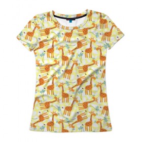 Женская футболка 3D с принтом Жирафики в Новосибирске, 100% полиэфир ( синтетическое хлопкоподобное полотно) | прямой крой, круглый вырез горловины, длина до линии бедер | giraffe | pattern | животные | жираф | паттерн | текстура