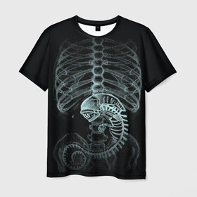Мужская футболка 3D с принтом Чужой на Рентгене  в Новосибирске, 100% полиэфир | прямой крой, круглый вырез горловины, длина до линии бедер | alien | больница | больной | внутренний мир | врач | клиника | кости | пациент | ребра | рентген | скелет | снимок | хищник