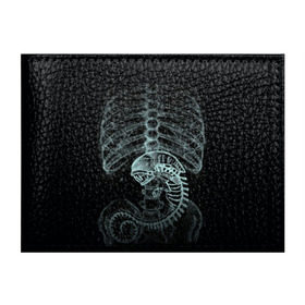 Обложка для студенческого билета с принтом Чужой на Рентгене в Новосибирске, натуральная кожа | Размер: 11*8 см; Печать на всей внешней стороне | Тематика изображения на принте: alien | больница | больной | внутренний мир | врач | клиника | кости | пациент | ребра | рентген | скелет | снимок | хищник