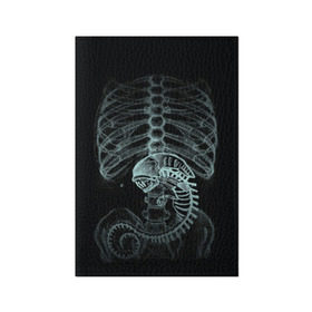 Обложка для паспорта матовая кожа с принтом Чужой на Рентгене  в Новосибирске, натуральная матовая кожа | размер 19,3 х 13,7 см; прозрачные пластиковые крепления | Тематика изображения на принте: alien | больница | больной | внутренний мир | врач | клиника | кости | пациент | ребра | рентген | скелет | снимок | хищник