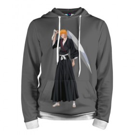 Мужская толстовка 3D с принтом Kurosaki Ichigo в Новосибирске, 100% полиэстер | двухслойный капюшон со шнурком для регулировки, мягкие манжеты на рукавах и по низу толстовки, спереди карман-кенгуру с мягким внутренним слоем. | 