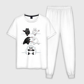 Мужская пижама хлопок с принтом Панда превращение в Новосибирске, 100% хлопок | брюки и футболка прямого кроя, без карманов, на брюках мягкая резинка на поясе и по низу штанин
 | 