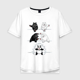 Мужская футболка хлопок Oversize с принтом Панда превращение в Новосибирске, 100% хлопок | свободный крой, круглый ворот, “спинка” длиннее передней части | Тематика изображения на принте: 