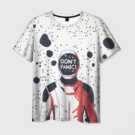 Мужская футболка 3D с принтом Без паники в Новосибирске, 100% полиэфир | прямой крой, круглый вырез горловины, длина до линии бедер | dont panic | falcon heavy | spacex | tesla | астронавт | без паники | звезды | илон | илон маск | космонавт | космос | манекен | марс | маск | ракета | тесла
