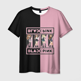 Мужская футболка 3D с принтом BlackPink  в Новосибирске, 100% полиэфир | прямой крой, круглый вырез горловины, длина до линии бедер | black | blackpink | chae | jennie | jisoo | k pop | kim | lalisa | lisa | manoban | park | pink | rose | young | дженни | джису | ён | ким | лалиса | лиса | манобан | пак | розэ | че
