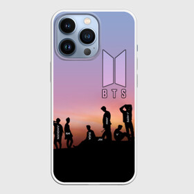 Чехол для iPhone 13 Pro с принтом BTS on the Sunset в Новосибирске,  |  | Тематика изображения на принте: army | hip hop | j hope | jimin | jin | jungkook | k pop | rap | rm | suga | v | джей хоуп | джин | закат | контур | рм | рэп | силуэт | чи мин | чон гук | шуга