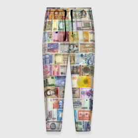 Мужские брюки 3D с принтом Деньги мира в Новосибирске, 100% полиэстер | манжеты по низу, эластичный пояс регулируется шнурком, по бокам два кармана без застежек, внутренняя часть кармана из мелкой сетки | chf | eur | gbp | jpy | usd | баксы | банкноты | валюта | доллар | евро | купюры | паунд | рубль. | свисси | финансы | фунт стерлингов | швейцарский франк | японская йена