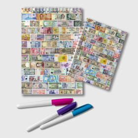 Блокнот с принтом Деньги мира в Новосибирске, 100% бумага | 48 листов, плотность листов — 60 г/м2, плотность картонной обложки — 250 г/м2. Листы скреплены удобной пружинной спиралью. Цвет линий — светло-серый
 | chf | eur | gbp | jpy | usd | баксы | банкноты | валюта | доллар | евро | купюры | паунд | рубль. | свисси | финансы | фунт стерлингов | швейцарский франк | японская йена