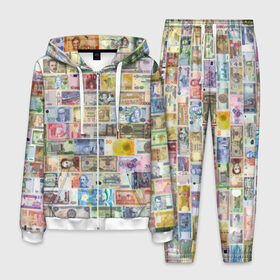 Мужской костюм 3D с принтом Деньги мира в Новосибирске, 100% полиэстер | Манжеты и пояс оформлены тканевой резинкой, двухслойный капюшон со шнурком для регулировки, карманы спереди | chf | eur | gbp | jpy | usd | баксы | банкноты | валюта | доллар | евро | купюры | паунд | рубль. | свисси | финансы | фунт стерлингов | швейцарский франк | японская йена