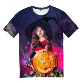 Мужская футболка 3D с принтом Маленькая ведьма в Новосибирске, 100% полиэфир | прямой крой, круглый вырез горловины, длина до линии бедер | beautiful | crimson | cute | dress | girl | gloves | hair | halloween | hat | holiday | little | long | night | pumpkin | red | smoke | witch | ведьма | волосы | д | девочка | держит | дым | красивая | красная | маленькая | малиновый | метла | милая | ноч