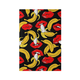 Обложка для паспорта матовая кожа с принтом Губы и бананы в Новосибирске, натуральная матовая кожа | размер 19,3 х 13,7 см; прозрачные пластиковые крепления | Тематика изображения на принте: background | bananas | black | drawing | erotic | food | fruit | lips | red | womens | бананы | губы | еда | женские | красные | рисунок | фон | фрукты | черный