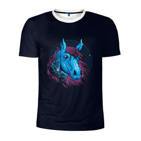Мужская футболка 3D спортивная с принтом Лошадь Неон в Новосибирске, 100% полиэстер с улучшенными характеристиками | приталенный силуэт, круглая горловина, широкие плечи, сужается к линии бедра | Тематика изображения на принте: horse | neon | конь | лошади | лошадь | неон | ретро
