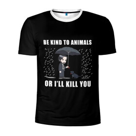 Мужская футболка 3D спортивная с принтом Be Kind to Animals в Новосибирске, 100% полиэстер с улучшенными характеристиками | приталенный силуэт, круглая горловина, широкие плечи, сужается к линии бедра | be kind to animals | cinema | dog | dogs | john wick | keanu reeves | джон уик | животные | пес | собака