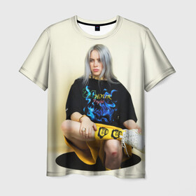 Мужская футболка 3D с принтом Billie Eilish в Новосибирске, 100% полиэфир | прямой крой, круглый вырез горловины, длина до линии бедер | Тематика изображения на принте: bad guy | bellyache | billie eilish | bury a friend | ocean eyes | when we all fall asleep where do we go | билли айлиш | музыка | певица